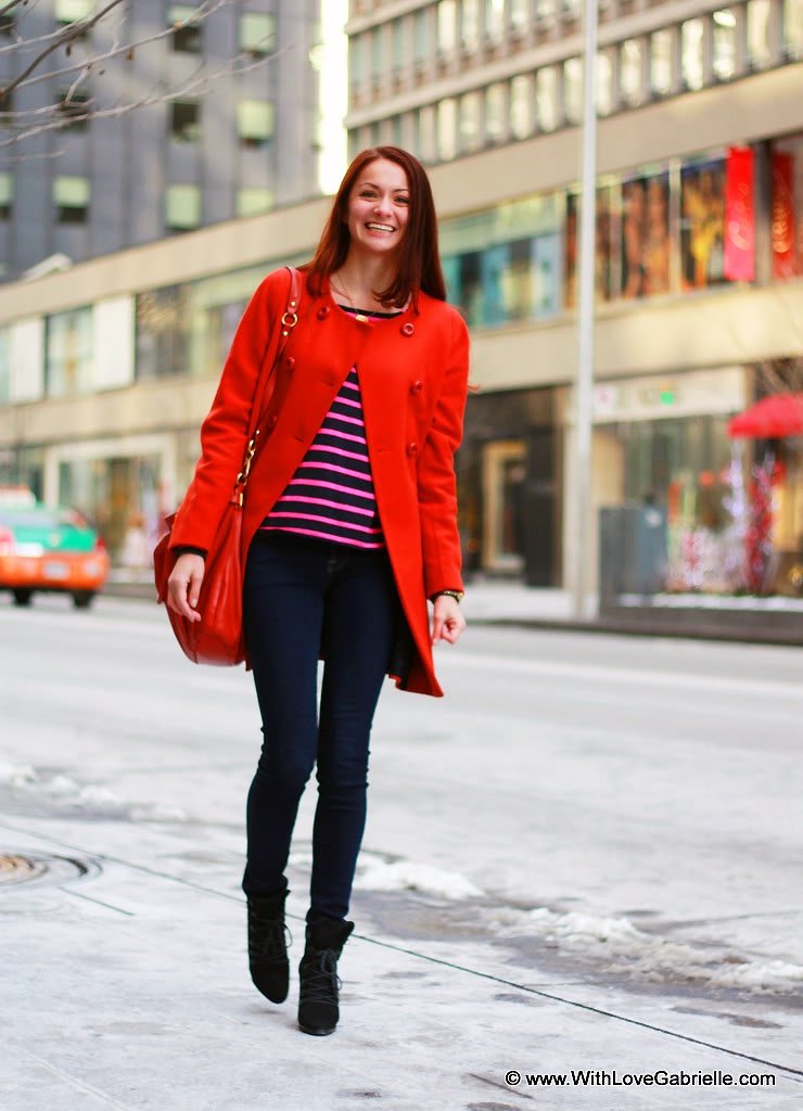 Marta Tryshak wearing Manolo Blahnik Booties on Bloor Street in front of the Colonnade Toronto